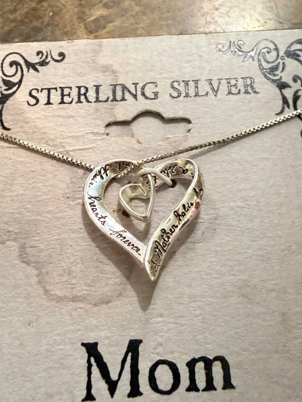 Vintage sterling silver ‘ Inspirational Mom' Heart Pendant Necklace
